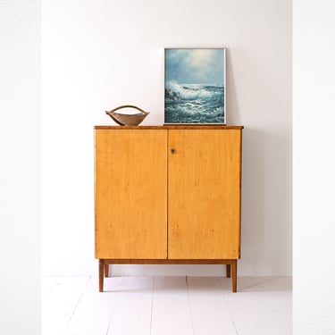 Vintage Scandinavian Burl Wood Cabinet – Mid-Century Modern Storage Unit with Shelves and Drawers 