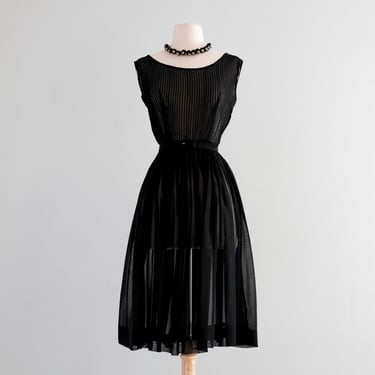 Darling 1950's Semi-Sheer Black Cotton Day Dress / S