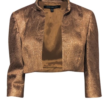 Carmen Marc Valvo - Gold Textured Cropped Jacket w/ Beading Sz 6