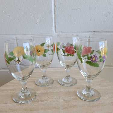 Vintage Set of Four Hand-painted Goblets