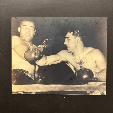 1950s Rocky Marciano Photograph of Boxing Fight - Rare Sports Photography - Silver Gelatin Print on Board - AS IS 