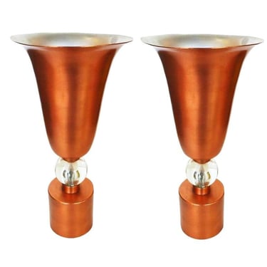 Copper Mid-Century Torchière Table Lamps, Pair 