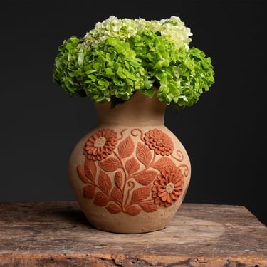 Terracotta Vase - Applied Flowers