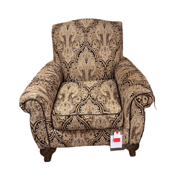 Rolled Armchair<br />Paisley Pattern<br />Brown Wood<br />L 32 W 30 x H 41