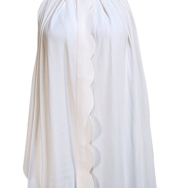 Oscar de la Renta - Ivory Sleeveless Scalloped Trim Sleeveless Blouse Sz 12