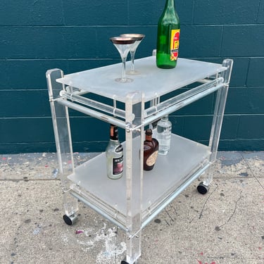 Vintage Lucite and Chrome Rolling Bar Cart, 1970s 
