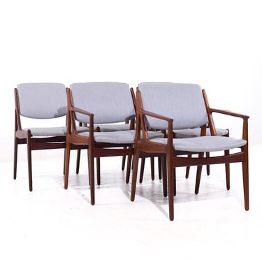 Arne Vodder for Sibast Elle and Ella Mid Century Teak Side and Captains Dining Chairs - Set of 6 - mcm 