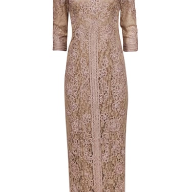 Sue Wong - Taupe Embroidered Lace Gown Sz 4