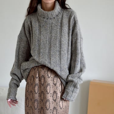 speckled wool ribbed pullover funnel neck sweater 