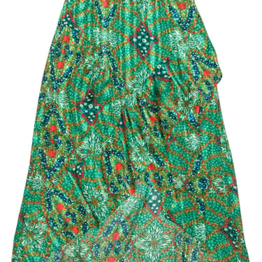 Ba&amp;sh - Green w/ Red &amp; Blue Floral Print High-Low Maxi Skirt Sz L