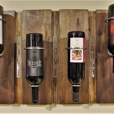 Wine Rack Bottle Hanger - Rustic / Industrial / Solid Wood / Wall Decor / Bottle holder / Wall art / Metal Art / Unique / Handmade 