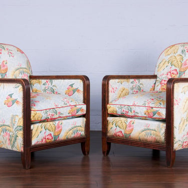 1930s French Art Deco Oak Club Chairs - A Pair 