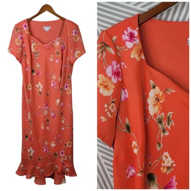 Vintage 90s Party Slip Shirt Dress size 18 18W alt Floral Long Midi Peach Pink 