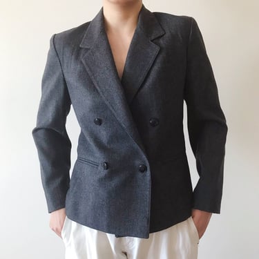 vintage wool blazer minimalist blazer double chest double breasted classic design jacket gray capsule wardrobe size M Made in USA 