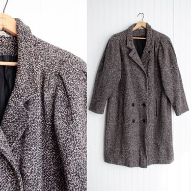 black wool coat 80s vintage pink tweed oversized coat 