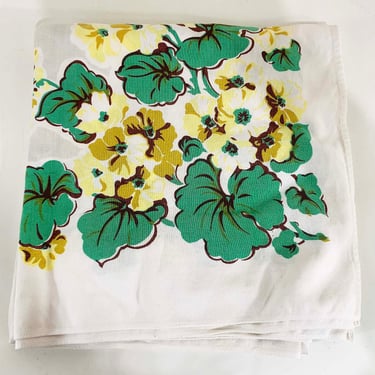 Vintage Floral Tablecloth Flower Print Pattern Mid-Century Table Cloth Dining Room Kitchen Square 1950s 