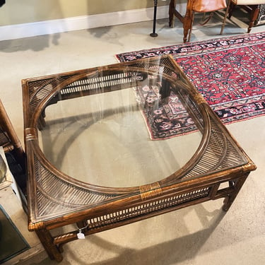 Square Rattan Coffee Table with Glass Top 