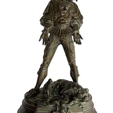 Victorian Bronze Jester Scupture by After Alfred Barye, France 1860 