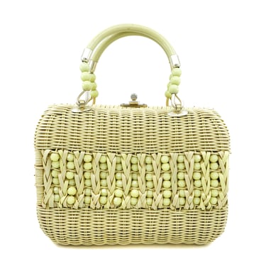 Yellow Beaded Basket Bag