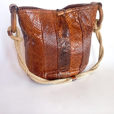 1970s Brown Snakeskin Bucket Bag