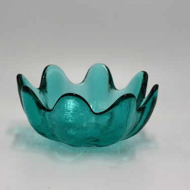 vintage Blenko aquamarine glass lotus bowl 
