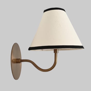 MCM Style Brass Wall Lamp Sconce with Linen Shade 