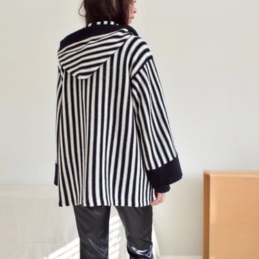 striped bell sleeve hooded cardigan sweater 