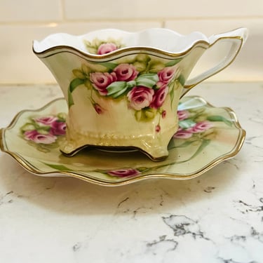 Porcelain Treasures Roses Floral Hand Decorated by Betty Platner Cup and Saucer by LeChalet