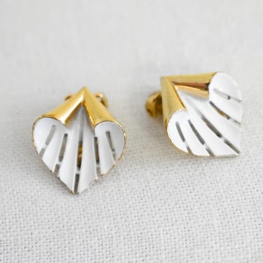 1960s White and Gold Clip Earrings 