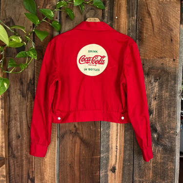 Vintage 1930s 40s Coca Cola delivery jacket cropped hitch pin change button Size S to M 