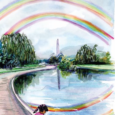 Double Rainbow over Constitution Gardens Original Washington, D.C. Art by Cris Clapp Logan 