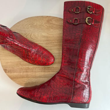 Donald Pliner Made Italy Red Dory Snake Skin Leather Zipper Buckle Boots - 10 