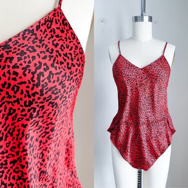 Vintage Red Leopard Print Silk Teddy / XS-S 