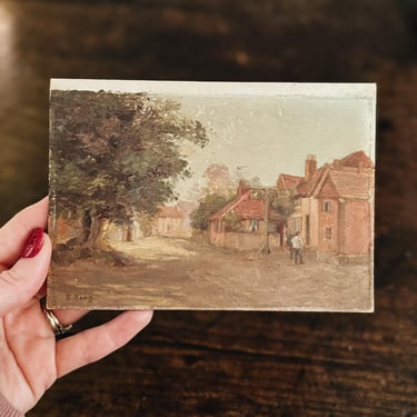 Original Antique Oil Painting on Board, Village Street 