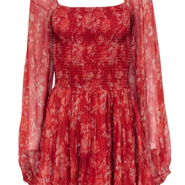 Caroline Constas - Rust Red Floral Print Silk Chiffon Mini Dress Sz S