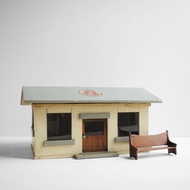 Vintage Handmade Wooden Model of a Train Station on the Green Northern Railroad Line 