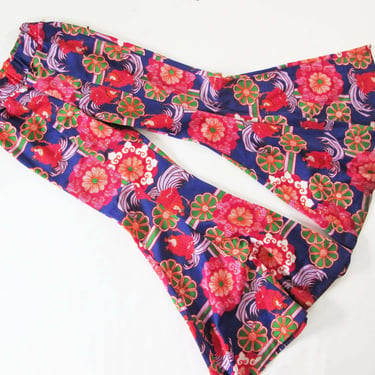 Vintage 60s Ultra Flare Bell Bottom Pants - Colorful Psychedelic Floral Purple Pink Hippie Pants 
