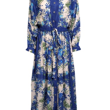 Cara Cara - Blue, Beige, & Green Floral Print Cotton Maxi Dress Sz XL