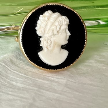 Cameo Brooch, Statement Piece, Black and White, Vintage 