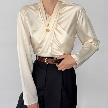 Vintage Lafayette 148 Pearl Silk Crossed Blouse