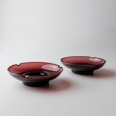 Set of 2 Vintage Murano Glass Ashtrays – Blackberry, Dark Red, Mid Century Design Italy 1970s – Elegant Gift Idea, Retro Decoration 