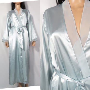 Vintage 90s Satin Full Length Loungewear Robe With Sheer Trim Detail Size S/M 