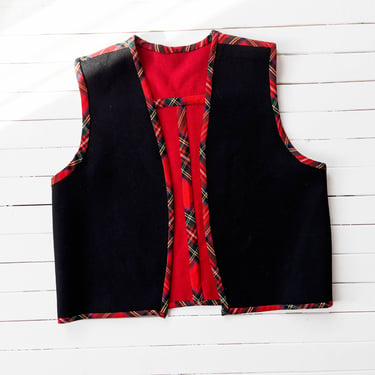 plaid wool vest | 80s 90s vintage red black reversible plaid dark academia vest 