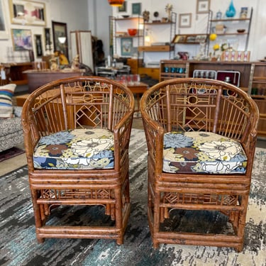 Vintage Brighton Style Tortoise Shell Bamboo Arm Chairs