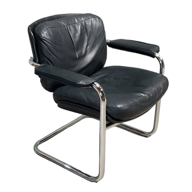 Black Leather and Chrome Side Chair, 1970