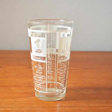 Vintage Cocktail Mixing Pint Glass with Classic Recipes in White, Retro Barware 