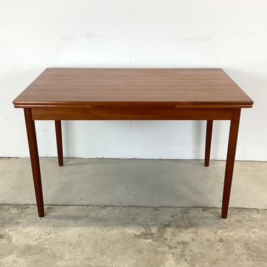 Petite Scandinavian Modern Teak Dining Table with Extendable Leaves 