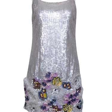 Mac Duggal - White Sequin Sleeveless Mini Dress w/ Multi Color Embellishment Sz 4