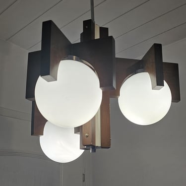 Vintage Brown Brutalist Chandalier from the 70s/Yugoslavia Design/MCM Ceiling Lamp Fixture/ Geometrical/ Space Age Lightning/Sputnik Lamp 