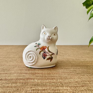 Vintage Ardalt Porcelain Cat Trinket Box - Hand Painted Flowers & Butterflies 